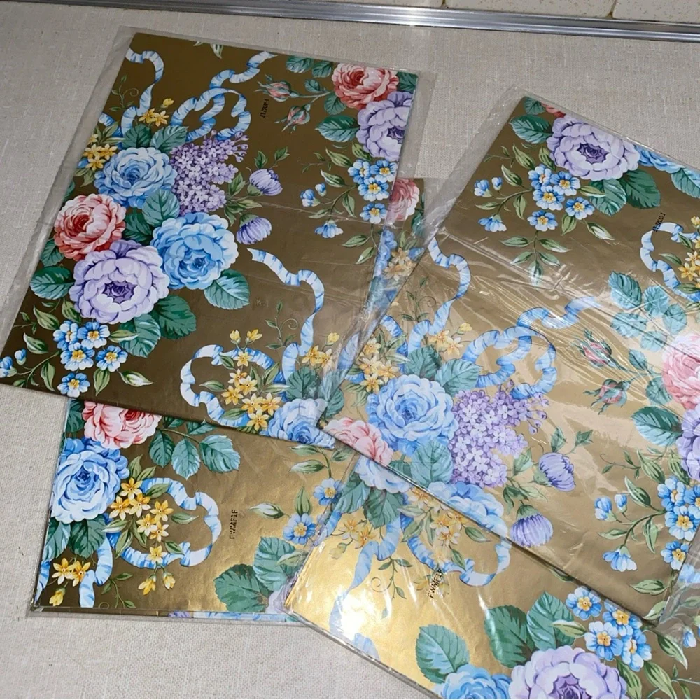 American Greetings Vintage‎ Gold Multiple Color Floral Gift Wrap 4 Sheets Sealed